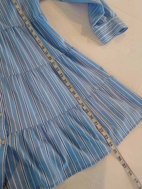 Tuckernuck Pomander Place Blue Stripe Tiered Cara Shirt Dress Size Medium - Picture 7 of 11